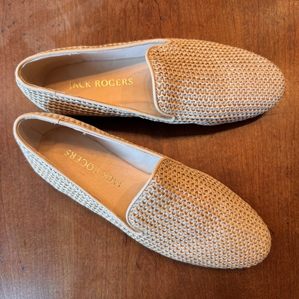 Jack Rogers Loafers Womens 7.5 Beige Woven Raffia Slip On Flat Coastal Summer‎